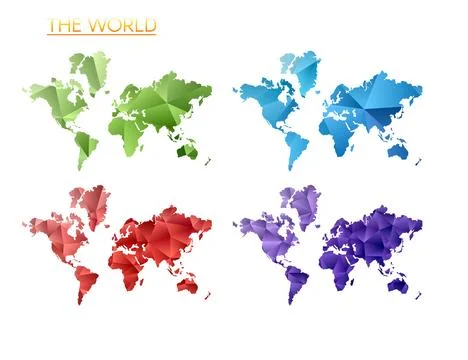 Set of vector polygonal maps of The World. Bright gradient map of world in .. Stock Illustration