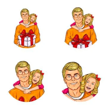 Set of vector pop art round avatar icons for users of social networking, blogs Stock Illustration