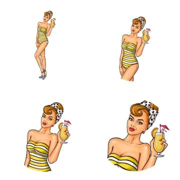 Set of vector pop art round avatar icons for users of social networking, blogs Stock-Illustration