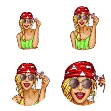 Set of vector pop art round avatar icons for users of social networking, blogs Illustrazione stock