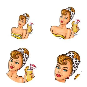 Set of vector pop art round avatar icons for users of social networking, blogs Stock-Illustration