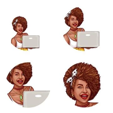 Set of vector pop art round avatar icon for users of social networking, blogs イラスト素材