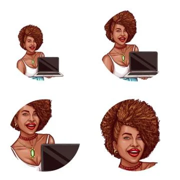 Set of vector pop art round avatar icon for users of social networking, blogs イラスト素材
