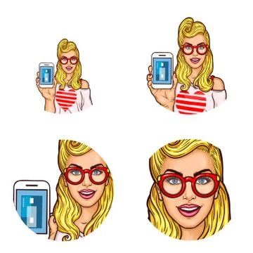 Set of vector pop art round avatar icon for users of social networking, blogs Stock-Illustration