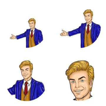 Set of vector pop art round avatar icon for users of social networking, blogs Illustrazione stock