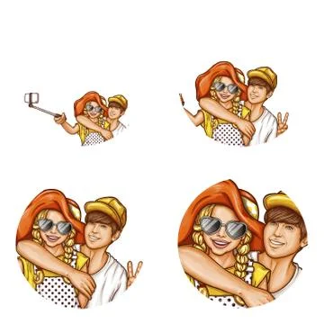 Set of vector pop art round avatar icons for users of social networking, blogs Stock-Illustration