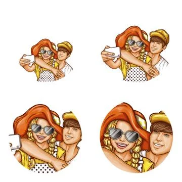 Set of vector pop art round avatar icons for users of social networking, blogs Stock-Illustration