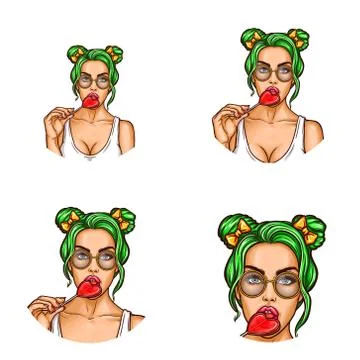 Set of vector pop art round avatar icons for users of social networking, blogs Stock-Illustration