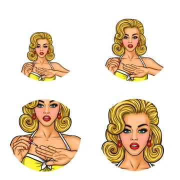 Set of vector pop art round avatar icons for users of social networking, blogs Stock Illustration