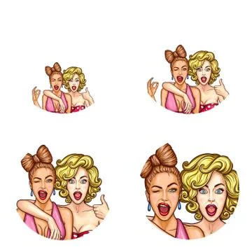 Set of vector pop art round avatar icons for users of social networking, blogs Ilustración de archivo