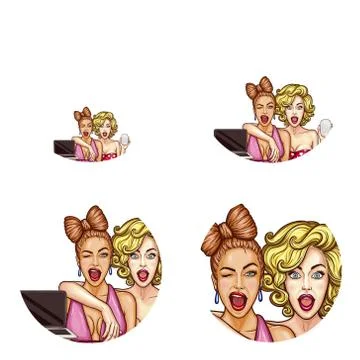 Set of vector pop art round avatar icons for users of social networking, blogs Ilustración de archivo
