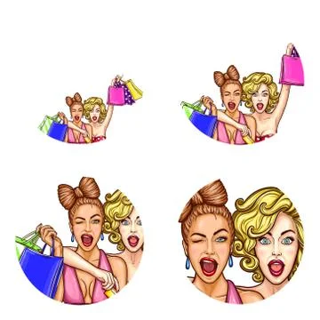 Set of vector pop art round avatar icons for users of social networking, blogs Ilustración de archivo