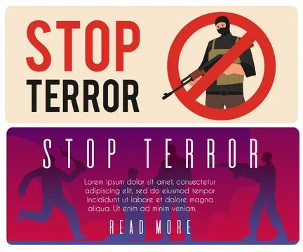 A set of vector posters about the fight against terrorism, which depict Stock Illustration