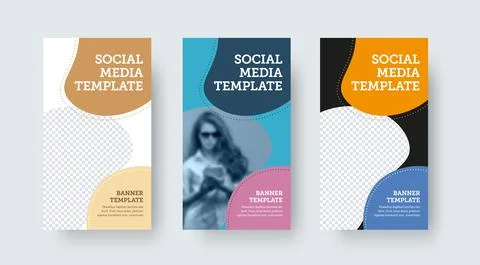 A set of vector posts with rounded color designs, photo space, creative stori Stock Illustration