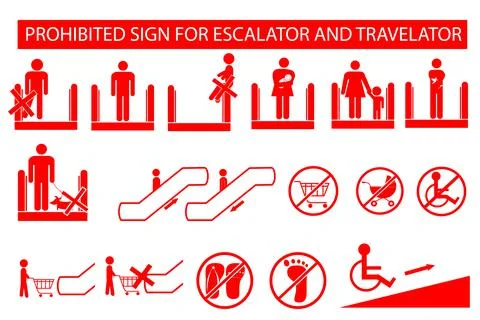 Set  Vector Prohibited Sign at Escalator or Travelator Stock Illustration