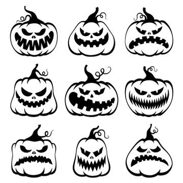 Set of vector pumpkins for Halloween. Black silhouettes in cartoon style. Stock Illustration