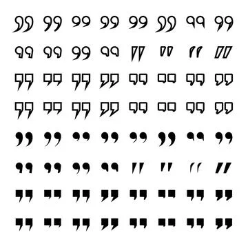 Set of vector quotation marks, signs silhouettes, black quotation mark icon - Illustrazione stock
