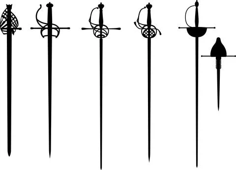Set of the vector rapier and epee silhouette for fencing or duel Stock Illustration