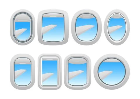 Set of Vector Realistic Airplane Window Portholes, aircraft window vector. .. Stock Illustration