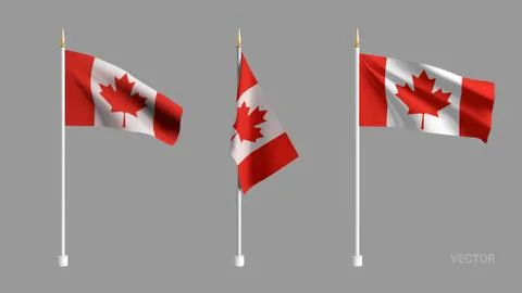 Set Vector realistic Canada Flag. 3D waving flag textile. Template for products Stock Illustration