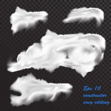 Set of vector realistic clouds isolated on a translucent dark background Stock Illustration