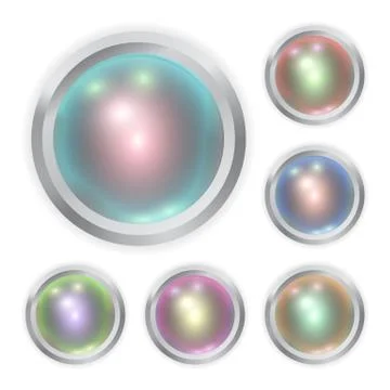 Set of vector realistic color metal button with patch of light and frame 스톡 일러스트