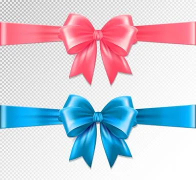 Set of vector realistic pink and blue ribbon and bows on transparent background Ilustración de archivo