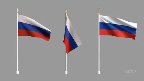 Set Vector realistic Russia Flag. 3D waving flag textile. Template for products Stock Illustration