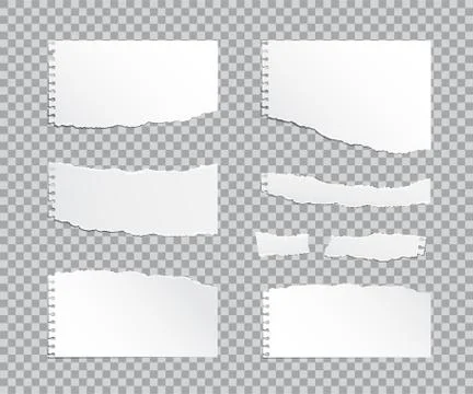 Set of vector realistic torn paper pieces isolated on transparent background. Stock Illustration