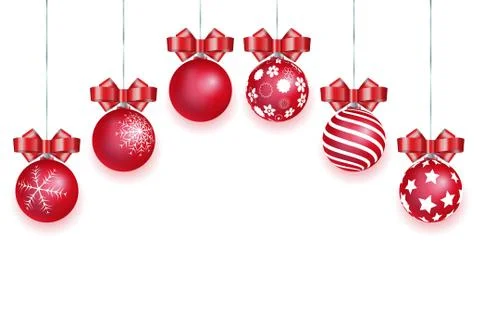 Set of vector red glass merry christmas balls decorated differen Stock Illustration