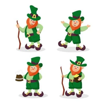 Set of vector red-haired Leprechauns for St.Patricks Day design Stock Illustration