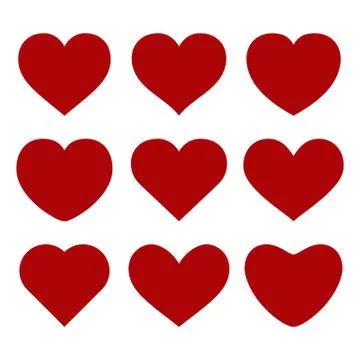 Set of vector red hearts on white background Stock Illustration