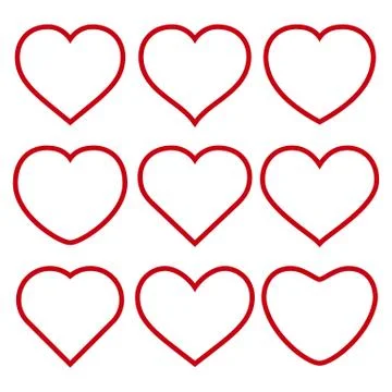 Set of vector red hearts on white background Stock Illustration