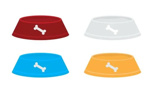 Set of Vector red pets bowls for dry food and water. Solid and flat color design Stock Illustration