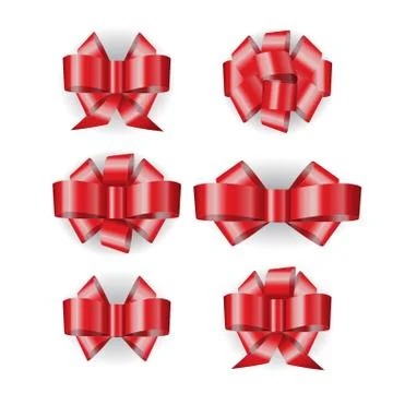 Set of vector red ribbon bows isolated on white background with shadow. Can u Illustrazione stock