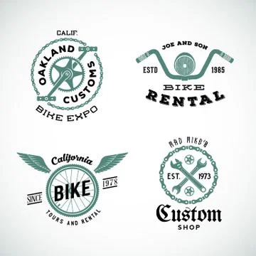 Set of Vector Retro Bicycle Custom Labels or Logos Stock Illustration