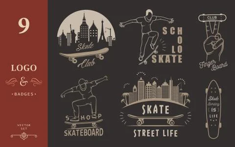 Set Vector Retro Skateboarding Logo and Badge Stock Illustration