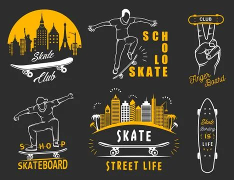 Set Vector Retro Skateboarding Logo and Badge Stock Illustration