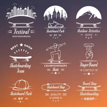 Set Vector Retro Skateboarding Logo and Badge Free Stock Illustration