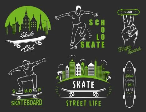 Set Vector Retro Skateboarding Logo and Badge Stock Illustration