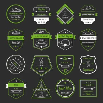 Set Vector Retro Skateboarding Logo and Badge Free Stock Illustration