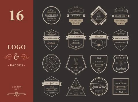 Set Vector Retro Skateboarding Logo and Badge Free Stock Illustration