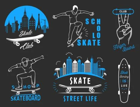Set Vector Retro Skateboarding Logo and Badge Stock Illustration
