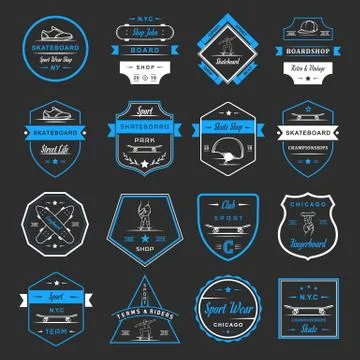 Set Vector Retro Skateboarding Logo and Badge Free Stock Illustration
