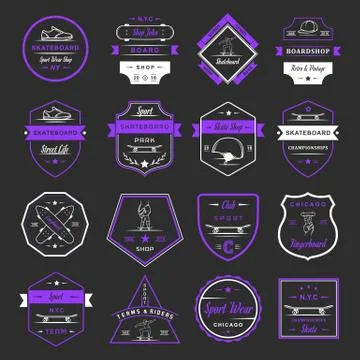 Set Vector Retro Skateboarding Logo and Badge Free Stock Illustration