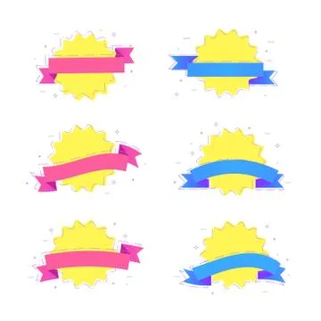 Set of vector ribbons with badge, dashed lines and geometric abstract shapes. Stock Illustration