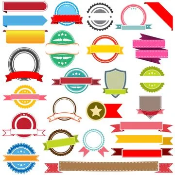 Set of vector ribbons, labels, banners and emblems. Stock Illustration