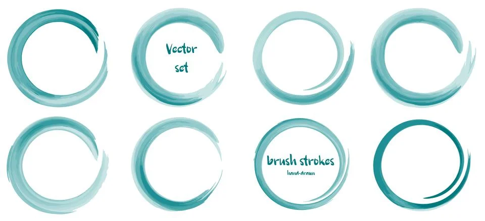 Set of vector round brush strokes in a watercolor style. Stock Illustration
