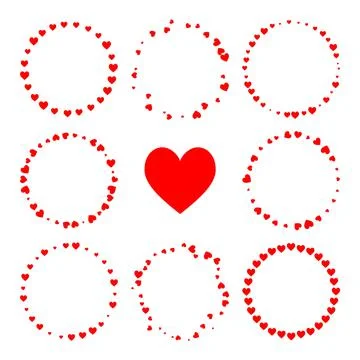 Set of vector round frames with hearts on a white isolated background Stock Illustration