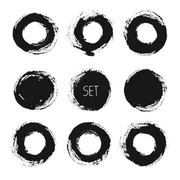 Set of vector round grunge frames. Hand drawn design elements. Abstract ink Stock Illustration
